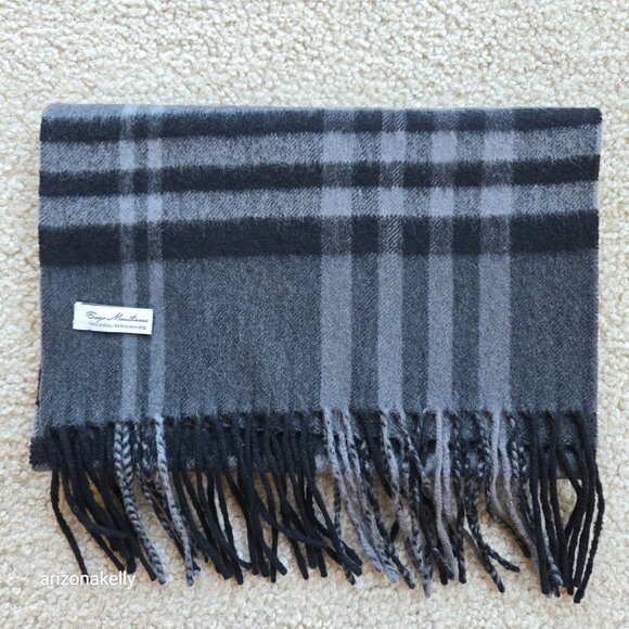 Enzo Mantovani Wool Cashmere Woven Plaid Scarf Black Grey - Picture 8 of 8